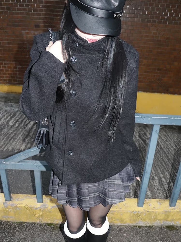 Abrigo para mujer de color liso Y2K, ropa de calle, informal y versátil, de moda, Estilo Vintage, estilo Harajuku, cuello redondo, abrigo delgado para chicas Emo
