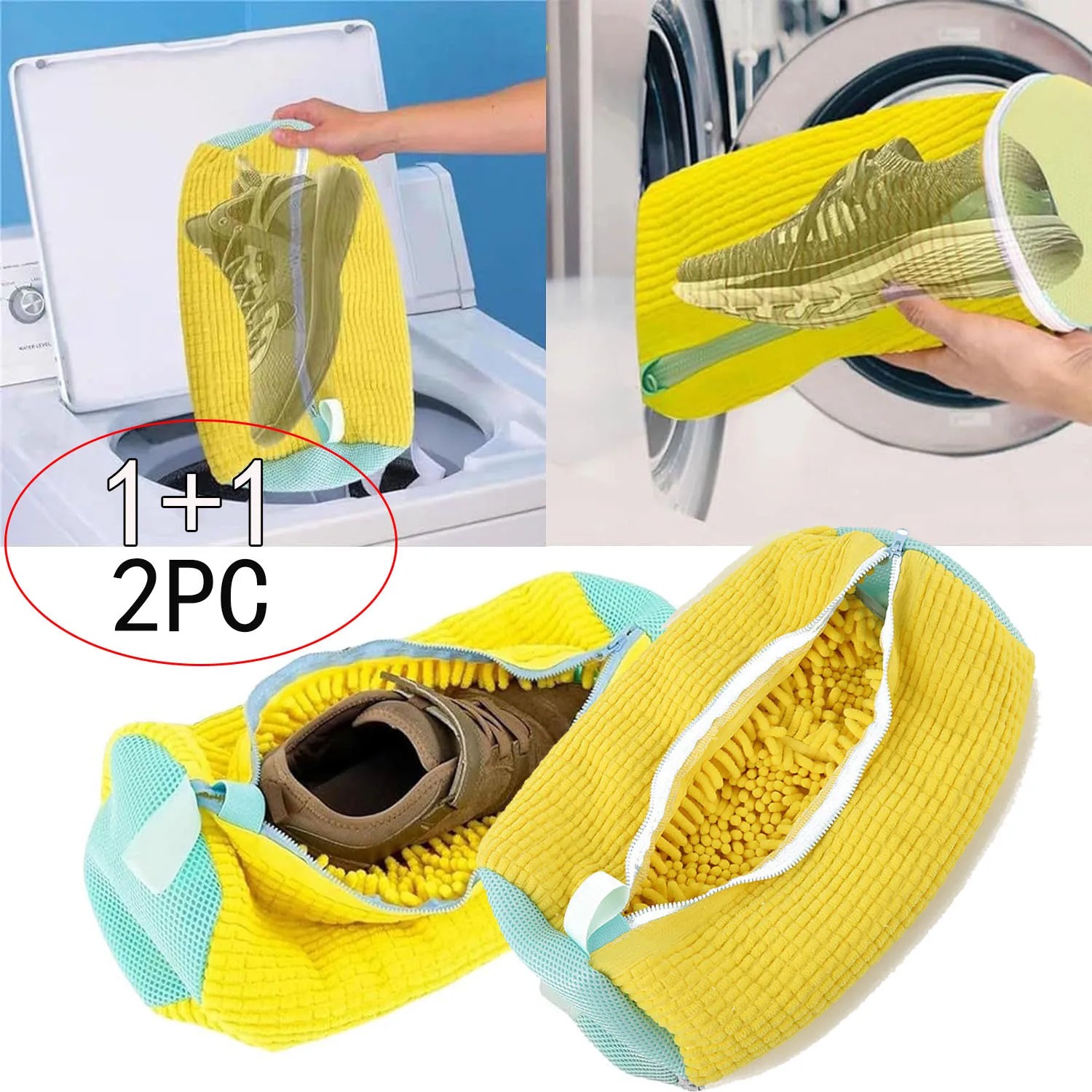 Bolsa para zapatos de lavado, fibras esponjosas de algodón para lavar, elimina fácilmente la suciedad, bolsas para lavar, organizador de ropa y zapatos antideformación, 1/2 Uds.