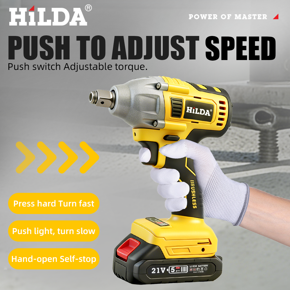 HILDA 1/2 Inch Brushless Impact Wrench LED Light Wrench Portable Power Tool For Scaffolding Tire Repair for Makita Battery