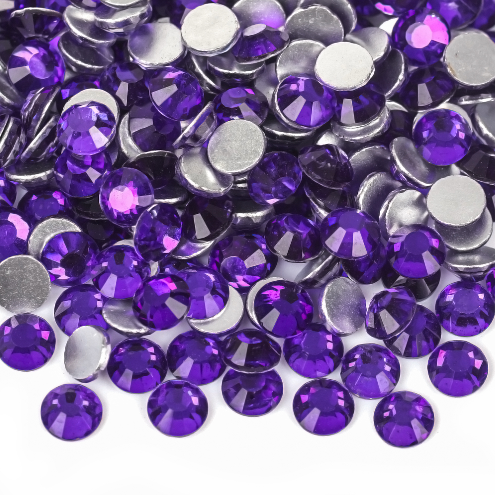 ทั้งหมดอเมทิสต์แก้วสีม่วงคริสตัล Non Hot Fix Rhinestones Glitter Strass Flatback Rhinestone สําหรับตกแต่งเล็บ DIY