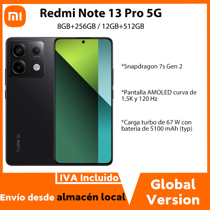 Nuevo Xiaomi Redmi Note 13 Pro 5G Smartphone 128GB/256GB ROM 200MP OIS Cámara Snapdragon 7s Gen 2 67W Turbo carga 6,67 "AMOLED