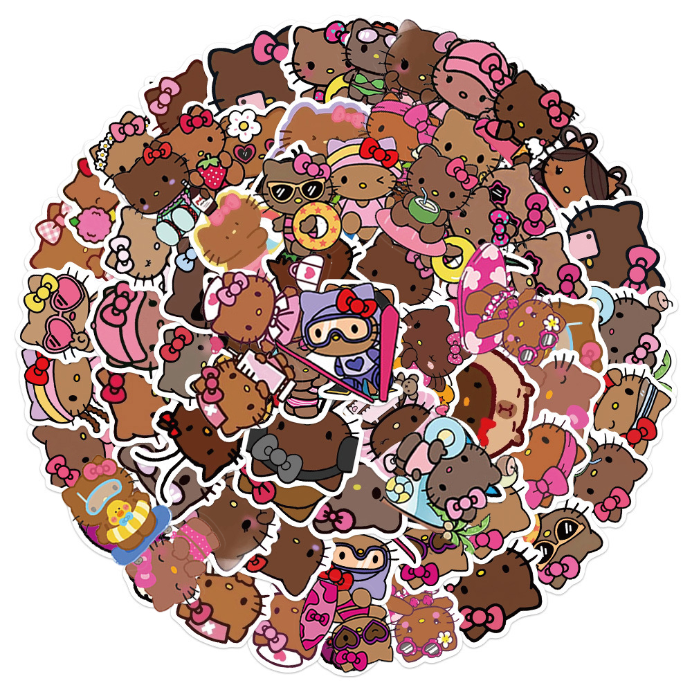 66 Uds. De pegatinas de Hello Kitty de piel negra con dibujos animados, bonitas grafiti decorativas para equipaje, cuaderno, calcomanía impermeable, juguete para niños