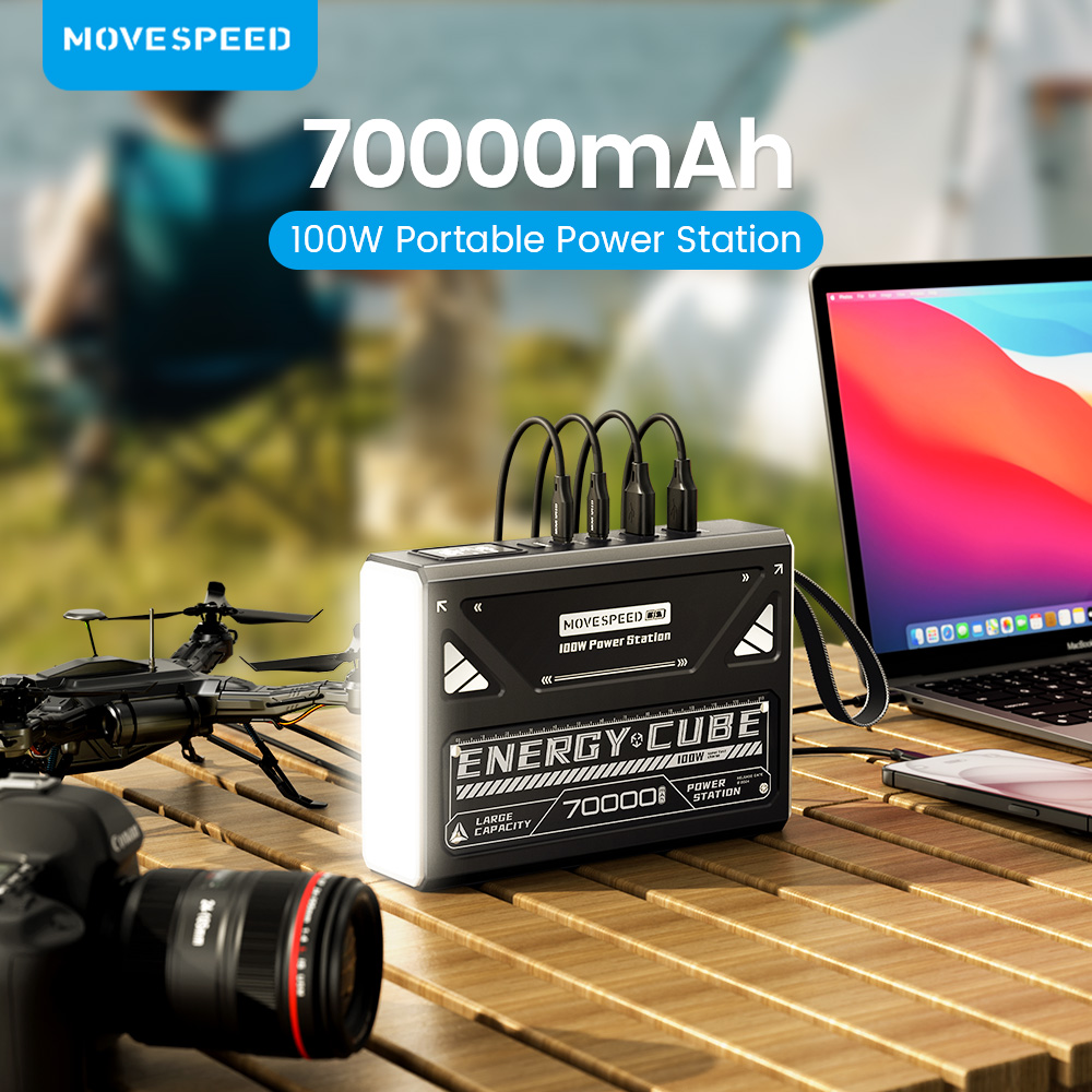 MOVESPEED Z70 Pro Power Bank met hoge capaciteit Snel opladen 70000 mAh 100 W Max Externe batterij USB C voor iPhone Laptop Buiten