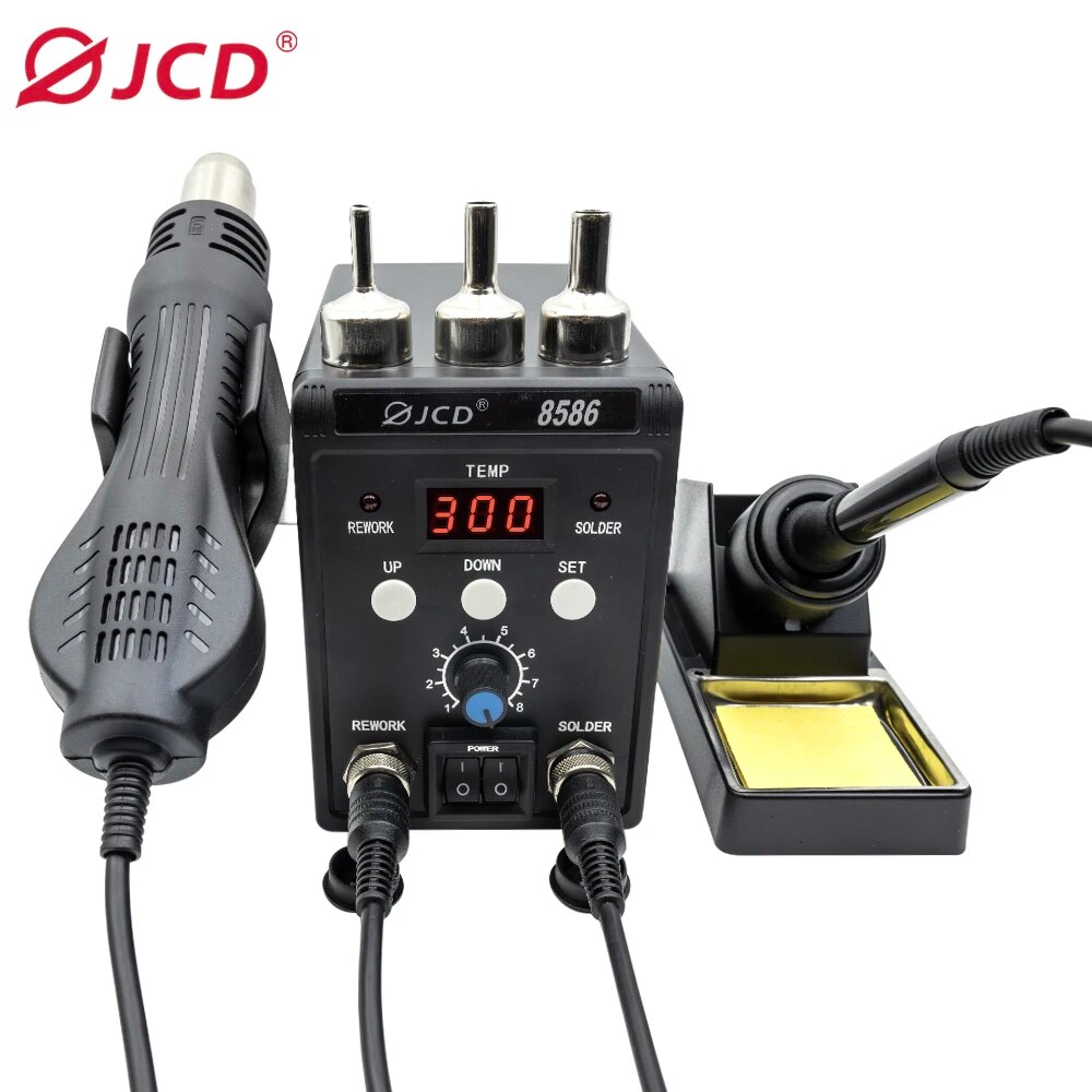 JCD 8586 Stacja lutownicza 2 w 1 Cyfrowa dmuchawa gorącego powietrza ESD Opalarka Spawarka Lutownica SMD Stacja lutownicza Narzędzia