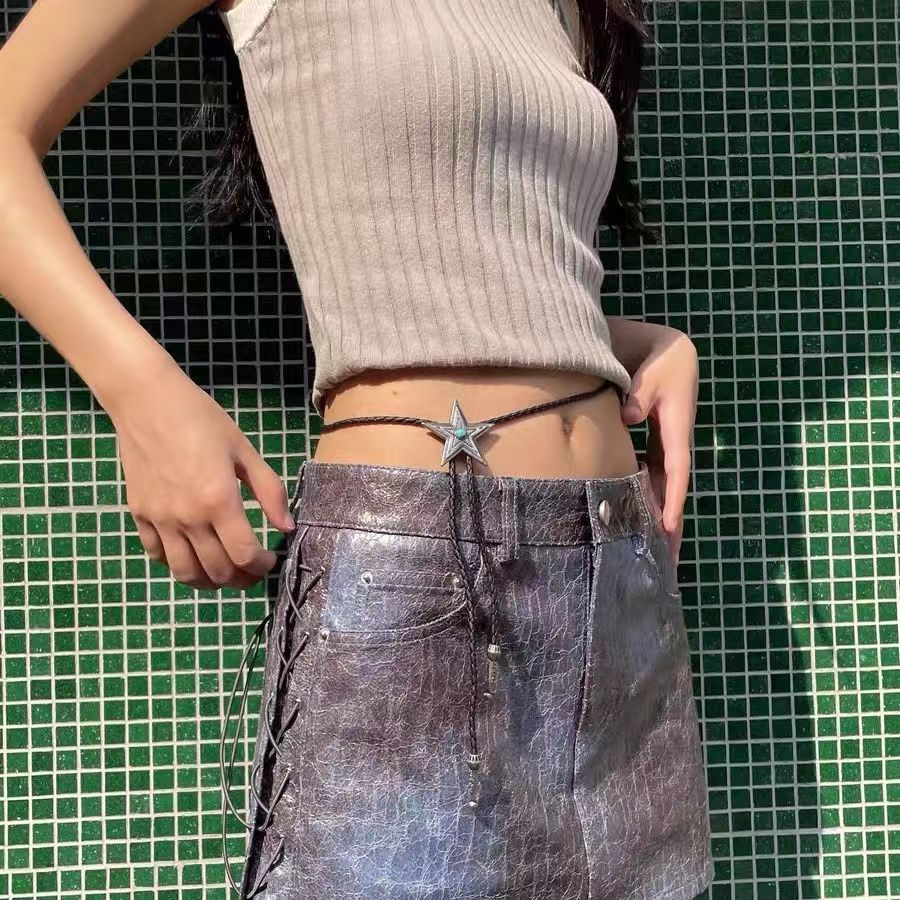 Cinturón de estrella Vintage para mujer, collar Harajuku Y2k de los años 2000, hada Grunge, collar de estética Indie, colgante turquesa, accesorios