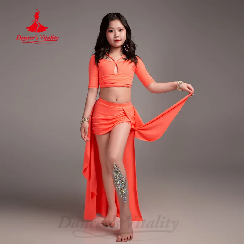 Conjunto de traje de danza del vientre, ropa de práctica elegante y cómoda para niños, ropa de entrenamiento profesional de danza Oriental para niñas
