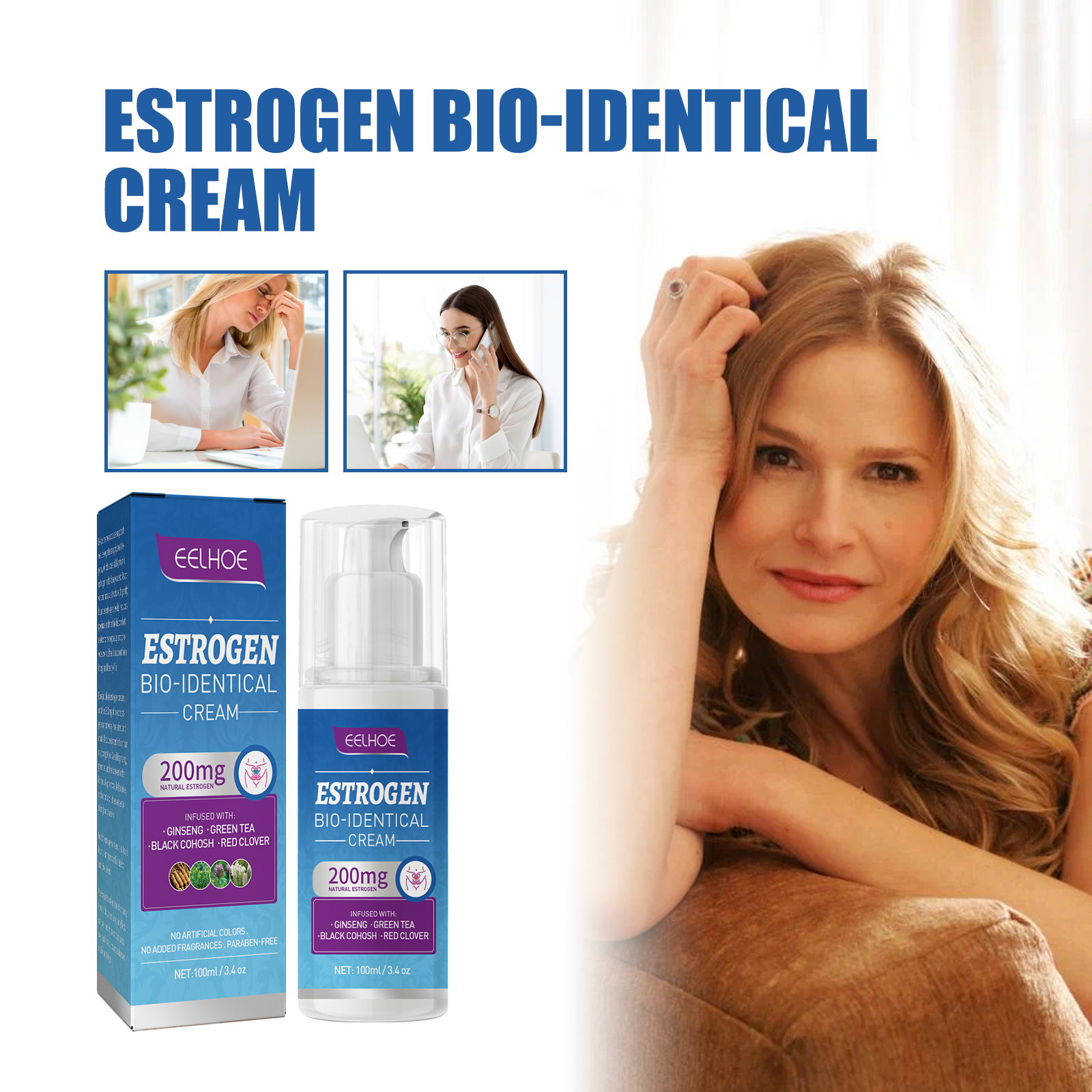 100 ml Estrogen Relief Creme Natürliche Inhaltsstoffe Frauen Wechseljahre Balancierende Creme Tragbare Entlastung Massage für Gesundheit Körperpflege