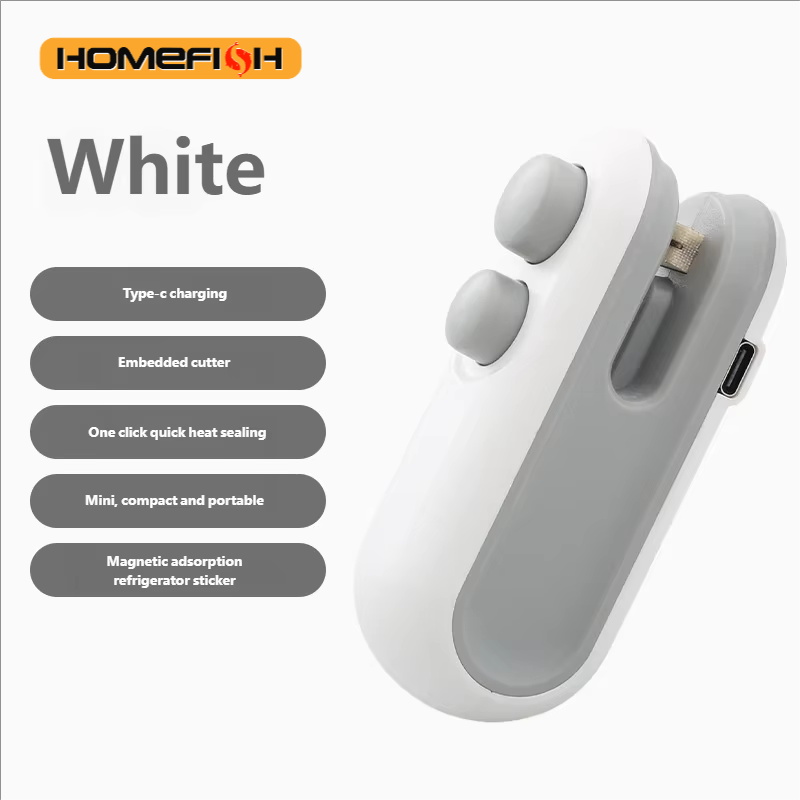 HOMEFISH-Mini sellador térmico de mano, bolsa de almacenamiento de alimentos recargable por USB, máquina de embalaje de plástico, bolsa con Clip, sellador de alimentos portátil