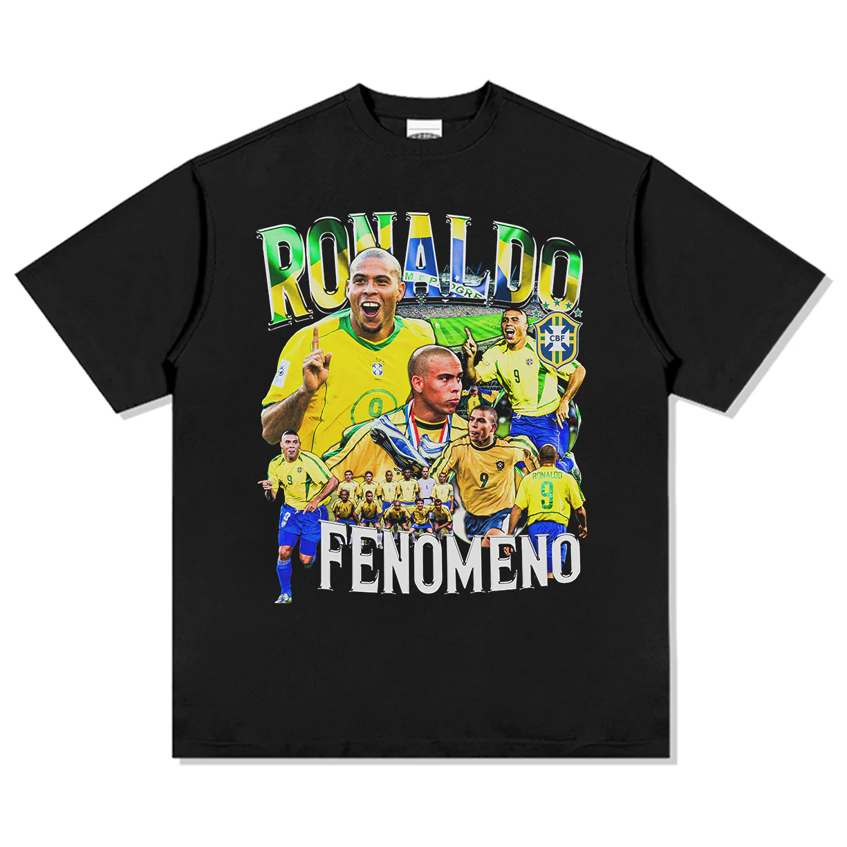 Ronaldo R9 100% katoen heren voetbal T-shirt Brazilië jersey 2002 kampioen Herdenkingsshirt Zomer Unisex Korte Mouwen