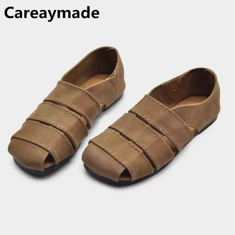 Careaymade-Damensandalen aus echtem Leder, Outer Wear Hollow Pig Cage Shoes, weiche Sohle, bequeme, lässige Sandalen der Marke Roman