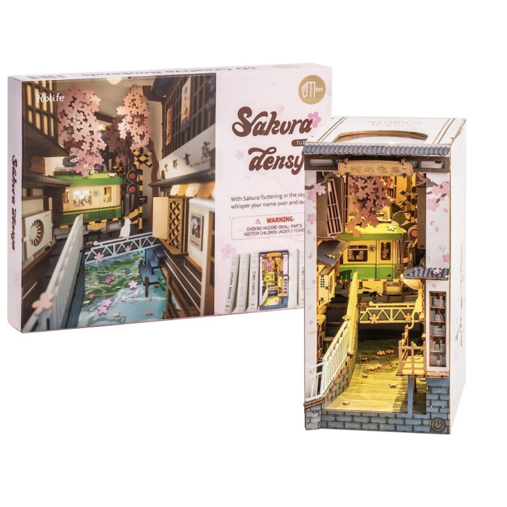Robotime Rolife DIY Book Nook Japanese Sakura Densya in Books Series Drewniany miniaturowy domek z meblami Zestawy do domku dla lalek Zabawka