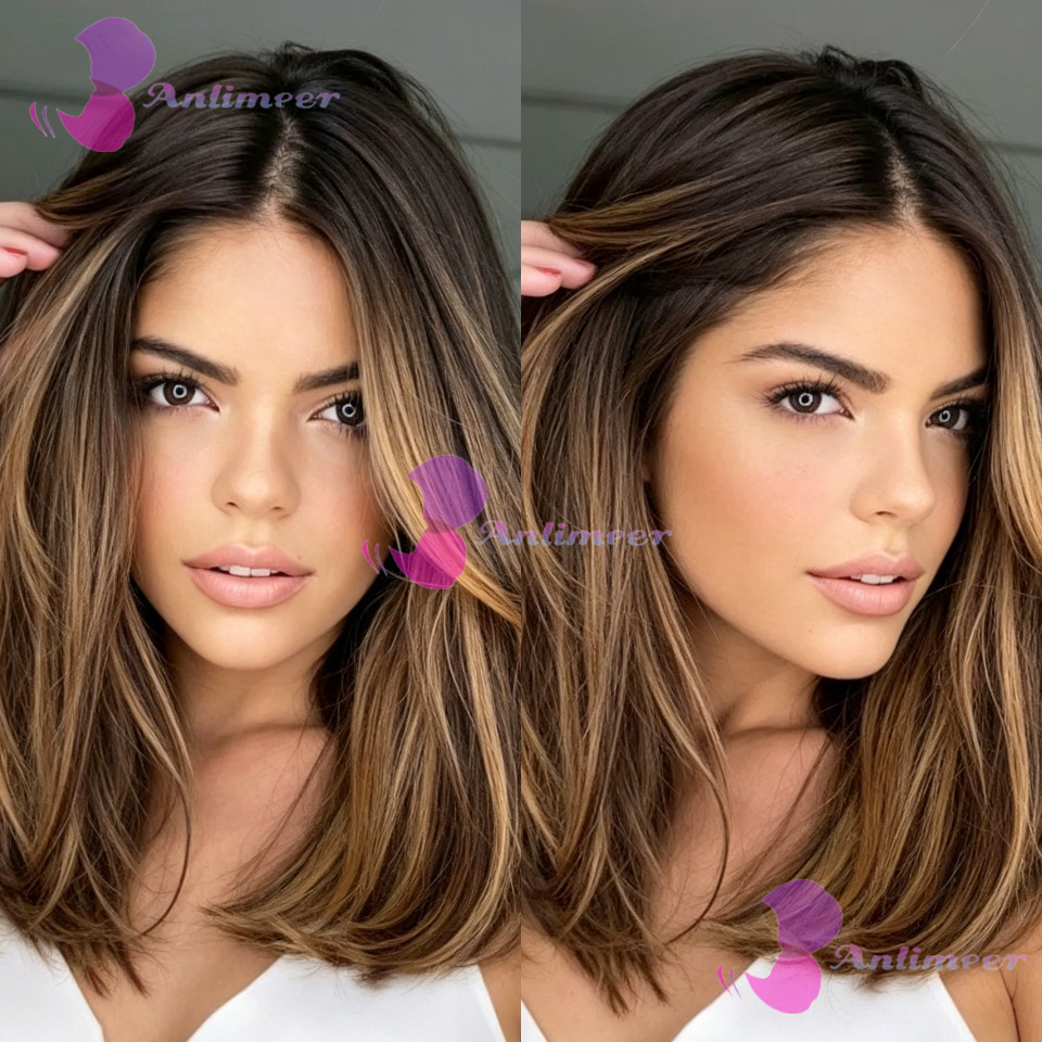 Parrucche Bob Corte Lisce Marrone Biondo 4/27 in Capelli Umani Senza Colla, Pre-Piumate, con Base in Seta 5x5, Chiusura 13x6/360/Full Lace