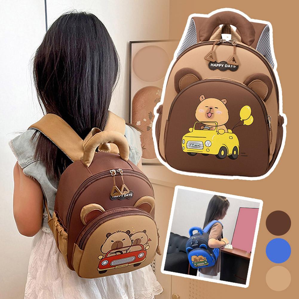Mochila bonita de capibara de dibujos animados, mochila ligera con múltiples bolsillos de gran capacidad para niños y estudiantes con correas anchas