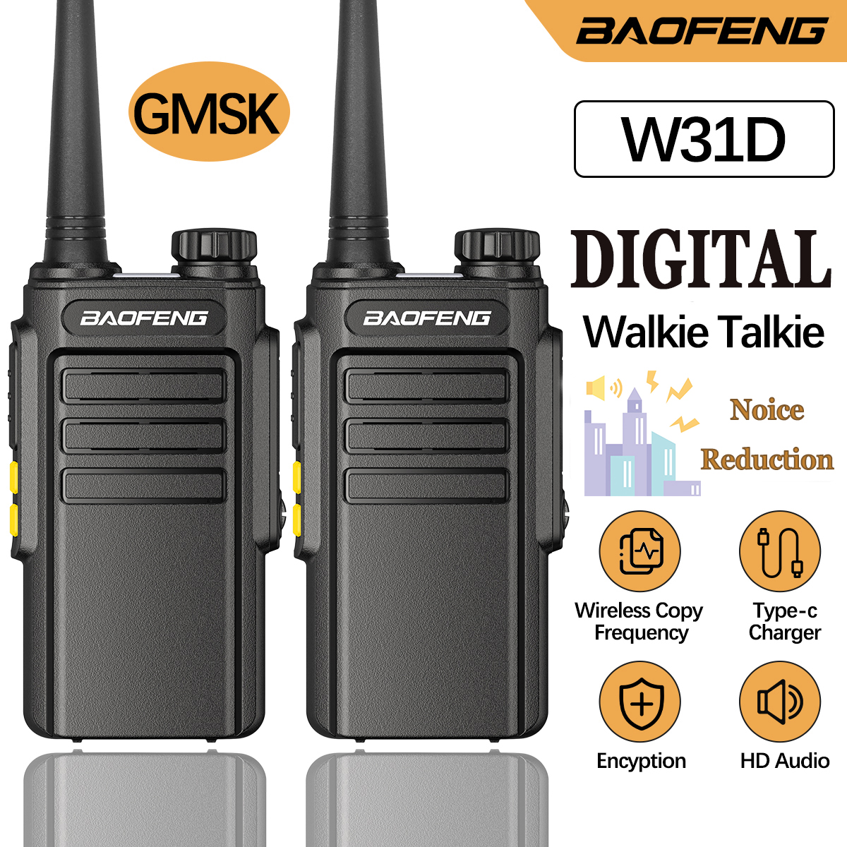 2 uds Baofeng GMSK Digital W31D Walkie Talkie llamada cifrada reducción de ruido Radio HD cargador tipo C UHF Radio bidireccional BF-888s