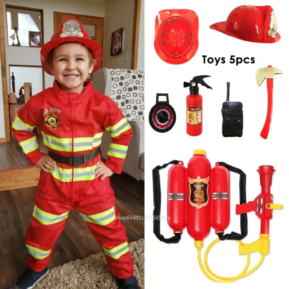 Costume cosplay da pompiere per bambini Ragazzi Ragazze Festa di carnevale di Halloween Sam Uniforme da pompiere Abbigliamento da lavoro Regalo di Natale
