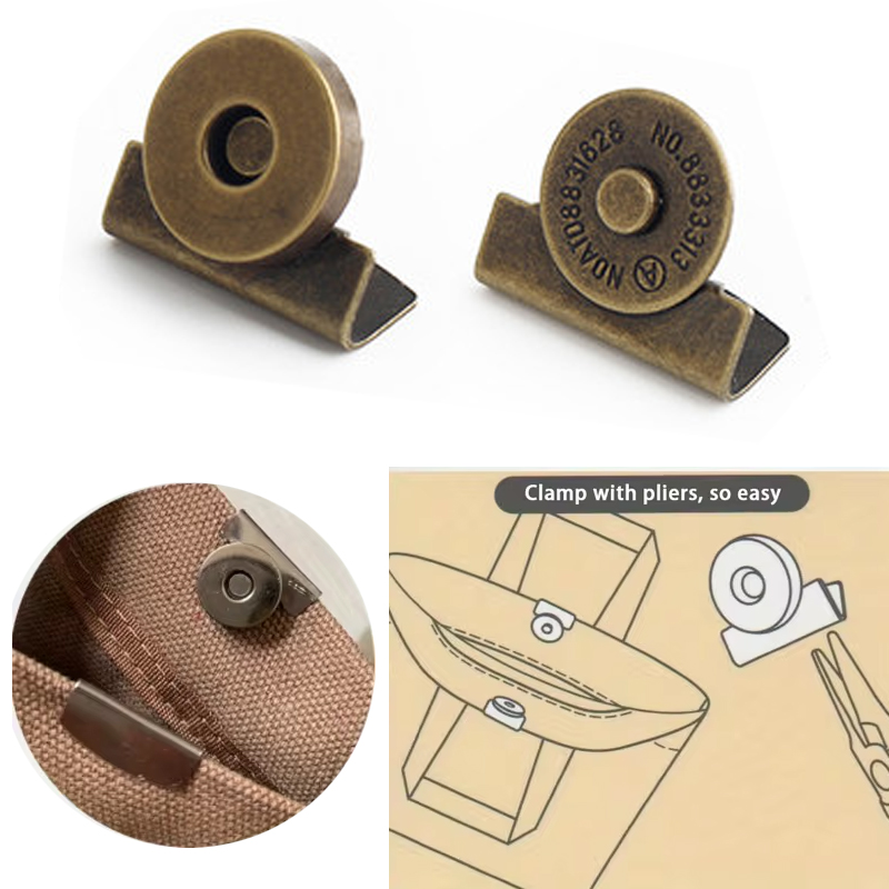 5-20PCS 14x3mm bronze magnetic buckle iron clip, handbag edge magnetic button, metal magnetic snap buckle