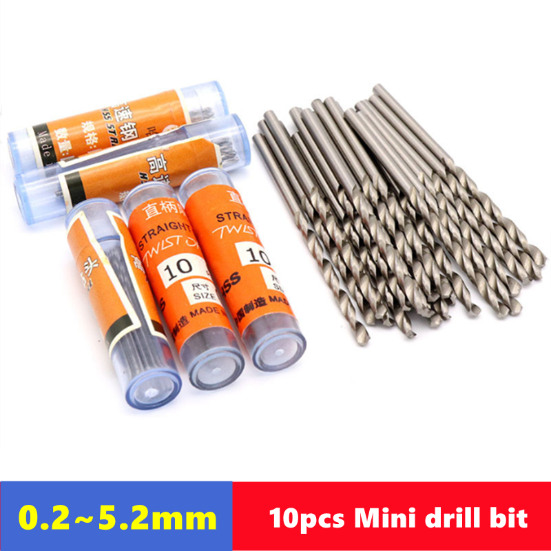 10 ชิ้น W6542 HSS mini ตรง shank เจาะบิต 0.2-5.2 มิลลิเมตร, เหมาะสําหรับสแตนเลสและเจาะไม้ไฟฟ้าเจาะ bits