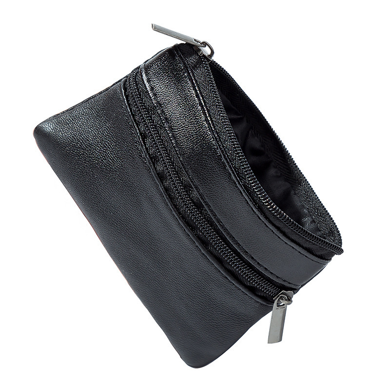 HOMEFISH Black Leather Coins Purse Suitable For Men Women Mini Zipper Wallets Small  Purses Casual Card Holder Key Holders