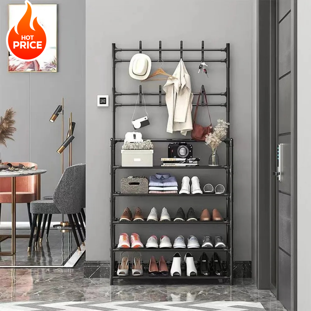 Perchero multifuncional para zapatos y sombreros, colgador de ropa de suelo de una pieza, almacenamiento multicapa a prueba de polvo, Zapatero, muebles para dormitorio y hogar