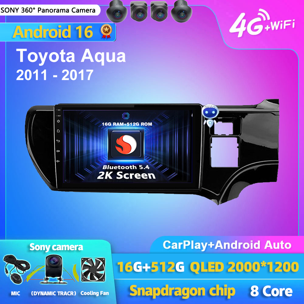 Автомагнитола Android 16 с Carplay и Auto, 2K экран, мультимедийный плеер для Toyota Aqua 2011-2017, GPS-стереосистема 2 DIN, головное устройство