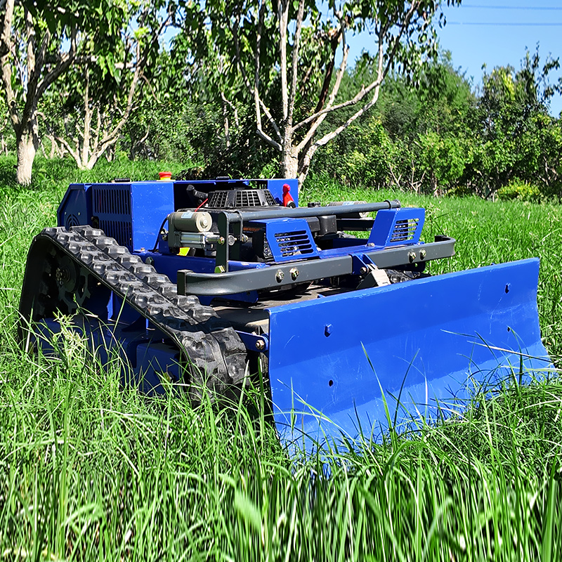 Customized 550mm cutting width, remotely controlled tracked small robot lawn mower with snow shovel for lawn care