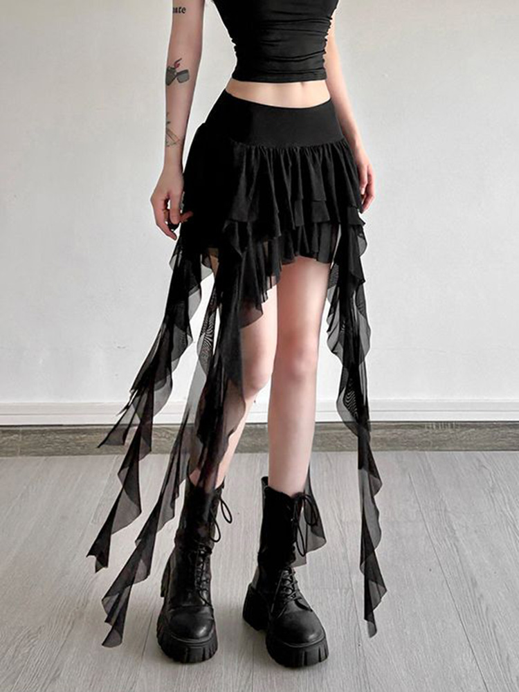 Saia Sexy Y2K com Rendas para Mulheres, Cintura Alta, Estilo Vintage Irregular, Moda Harajuku Americana para Primavera e Verão