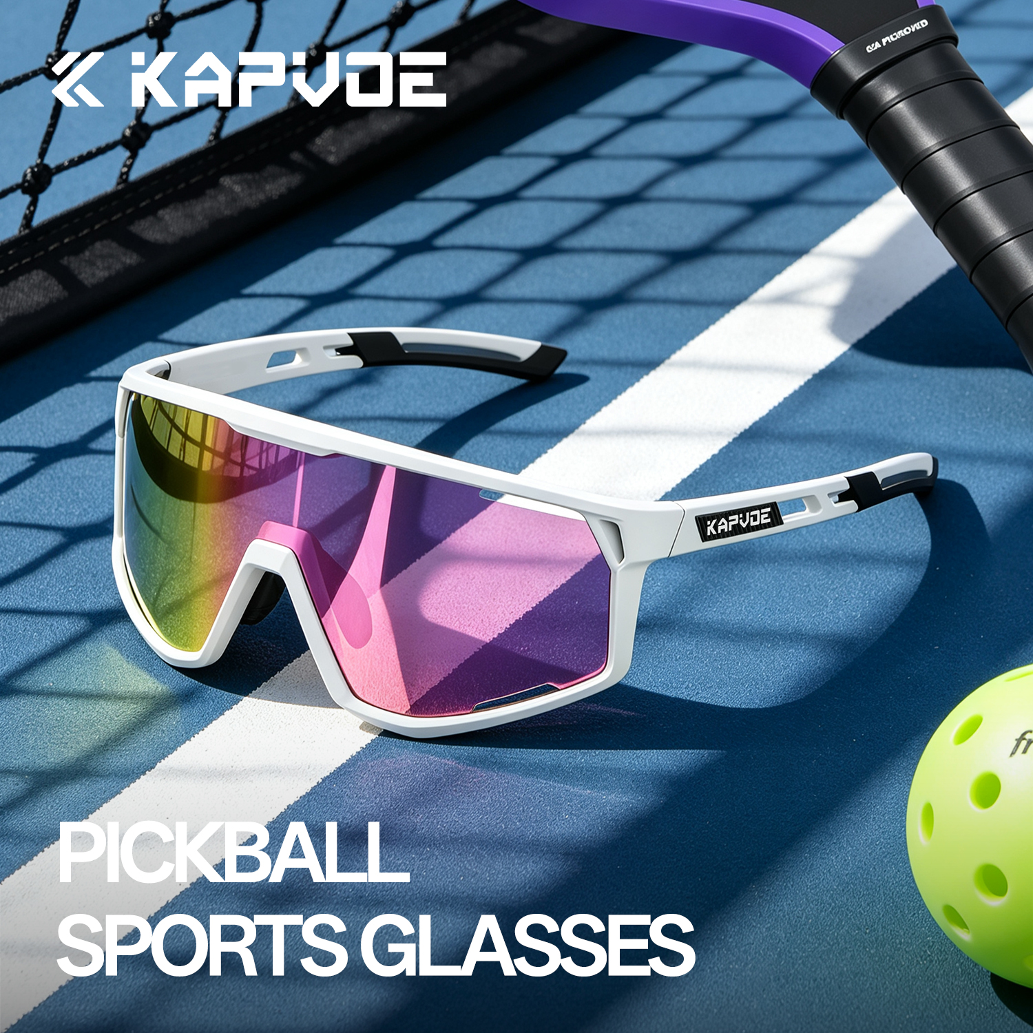Kacamata Pickleball Polarisasi Pria KAPVOE UV400, Kacamata Olahraga Tahan Benturan, Berventilasi, untuk Tenis, Golf, Lari, dan Aktivitas Luar Ruangan