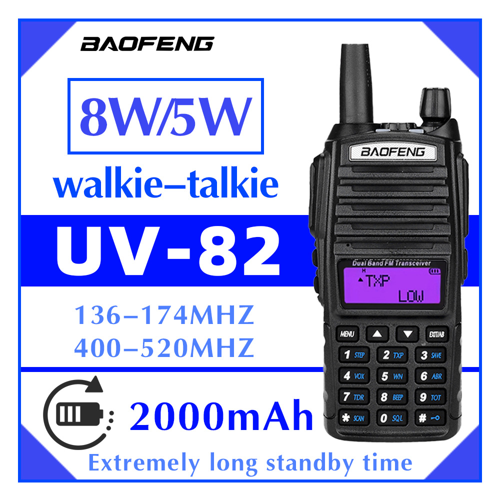 Wysokiej Mocy Radiotelefon Baofeng UV-82 5W/8W z Podwójnym PTT, Dwuzakresowy VHF/UHF FM, Zasięg 10 km, Radio Krótkofalarskie do Polowań, Pomocy i Radiotelekomunikacji