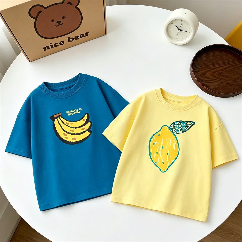 Maglietta adorabile per bambini, nuova moda, abbigliamento casual, top stampato a maniche corte, maglietta sottile con collo rotondo per neonati, maschietti e femminucce