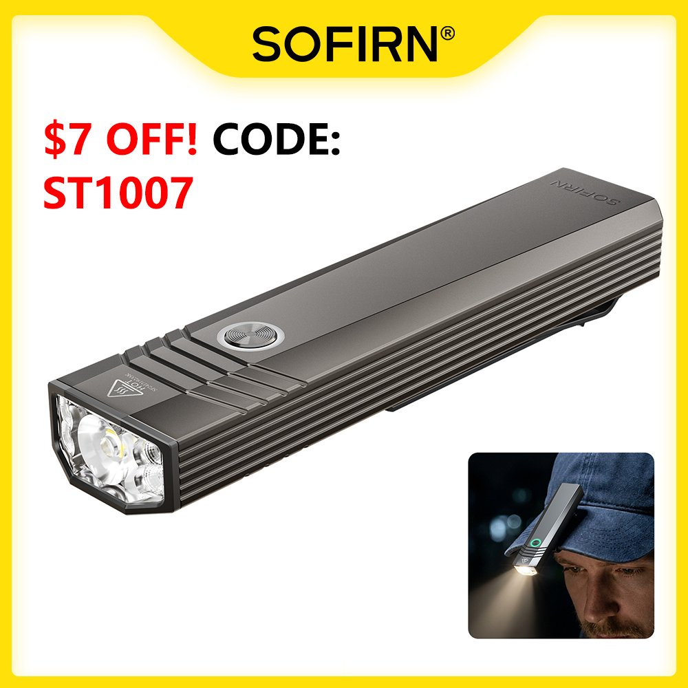 Карманный фонарик SOFIRN ST1 с клипсой, 1500 лм, 226 м, USB-C, перезаряжаемый, 2100 мАч, водонепроницаемый IPX7, для кемпинга и рыбалки