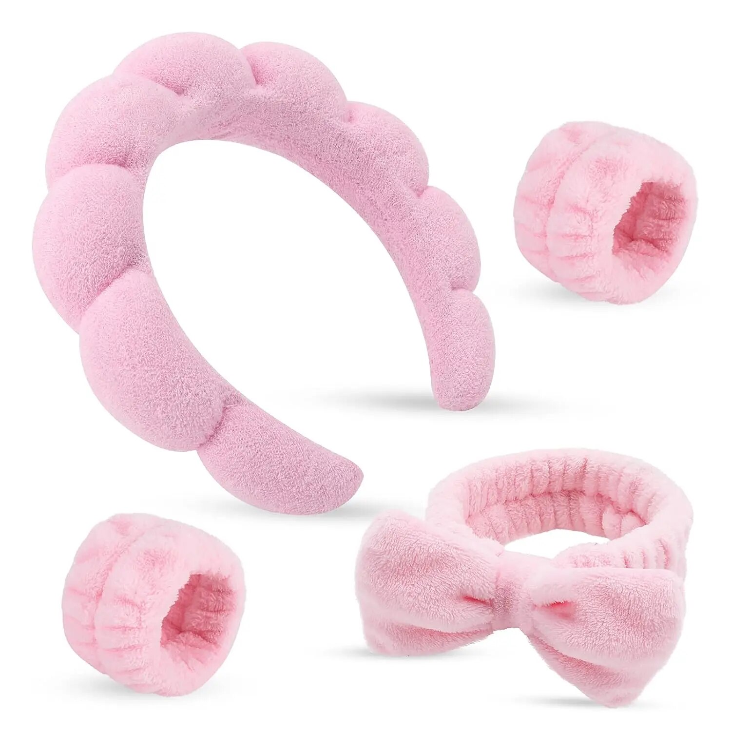 4PCS ล้างหน้าสําหรับผู้หญิง PUFFY ฟองน้ําผม Cuff กันน้ําแถบดูดซับสายรัดข้อมือผู้หญิงอุปกรณ์เสริมผมชุด
