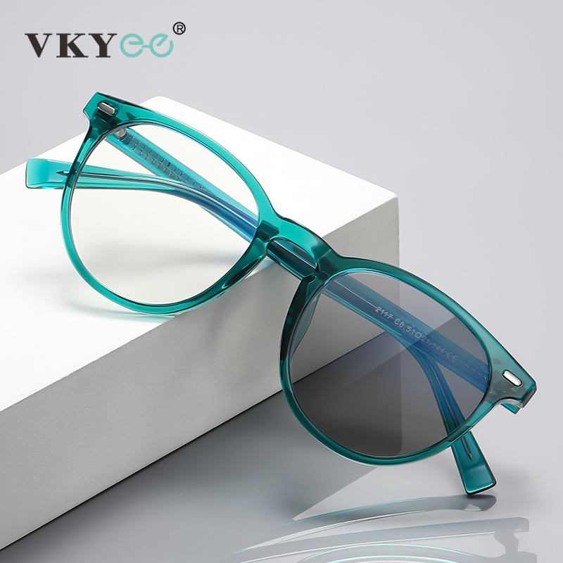 VKYEE Runde kleine Rahmen einfache Mode-Design Damen Anti-Blaulicht-Brille anpassbare verschreibungspflichtige photochrome Brille