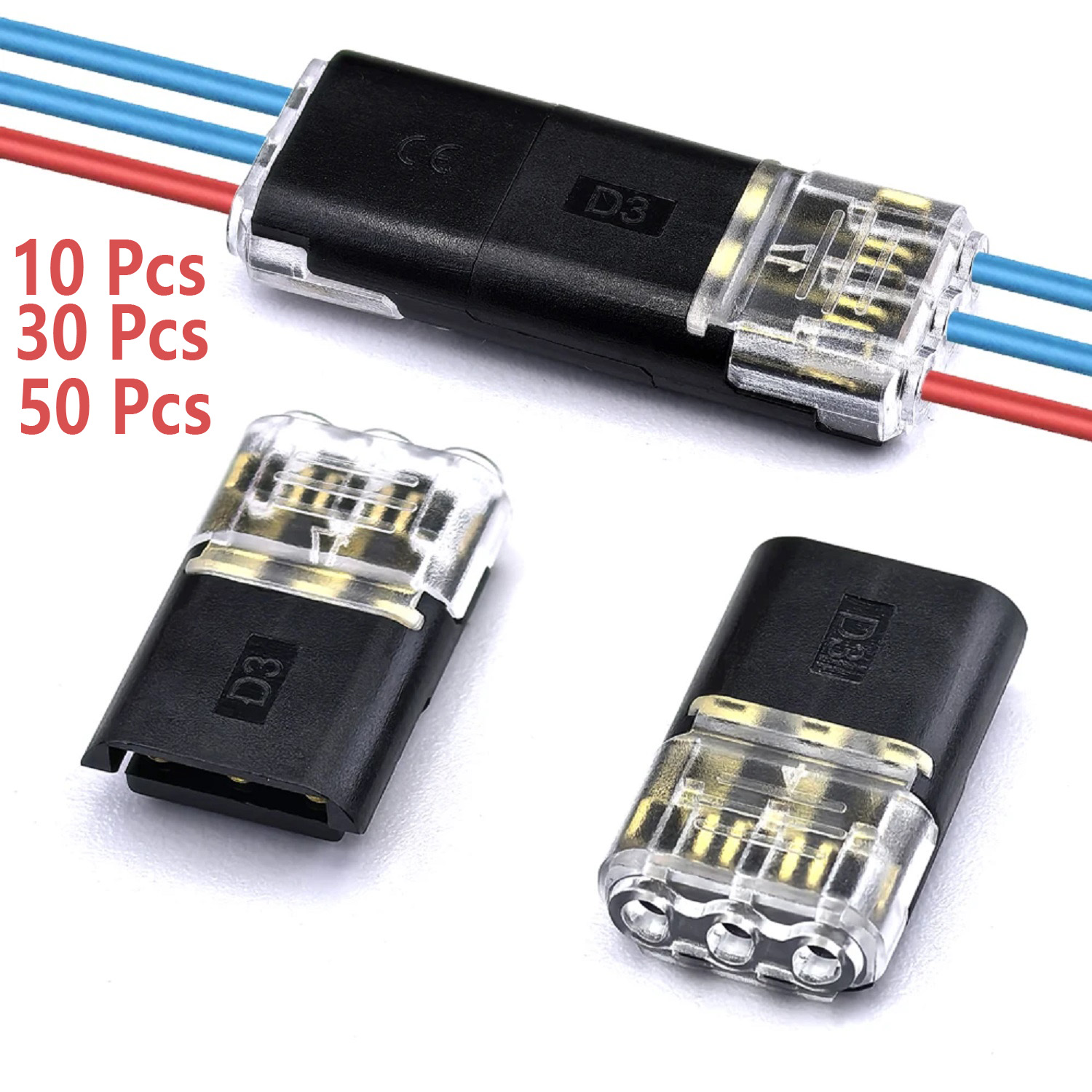 Connecteur de borne de connexion de câble, connecteur bidirectionnel à 3 broches, boucle de câble, couvercle de verrouillage DC adapté aux LED, 10/30/50 pièces
