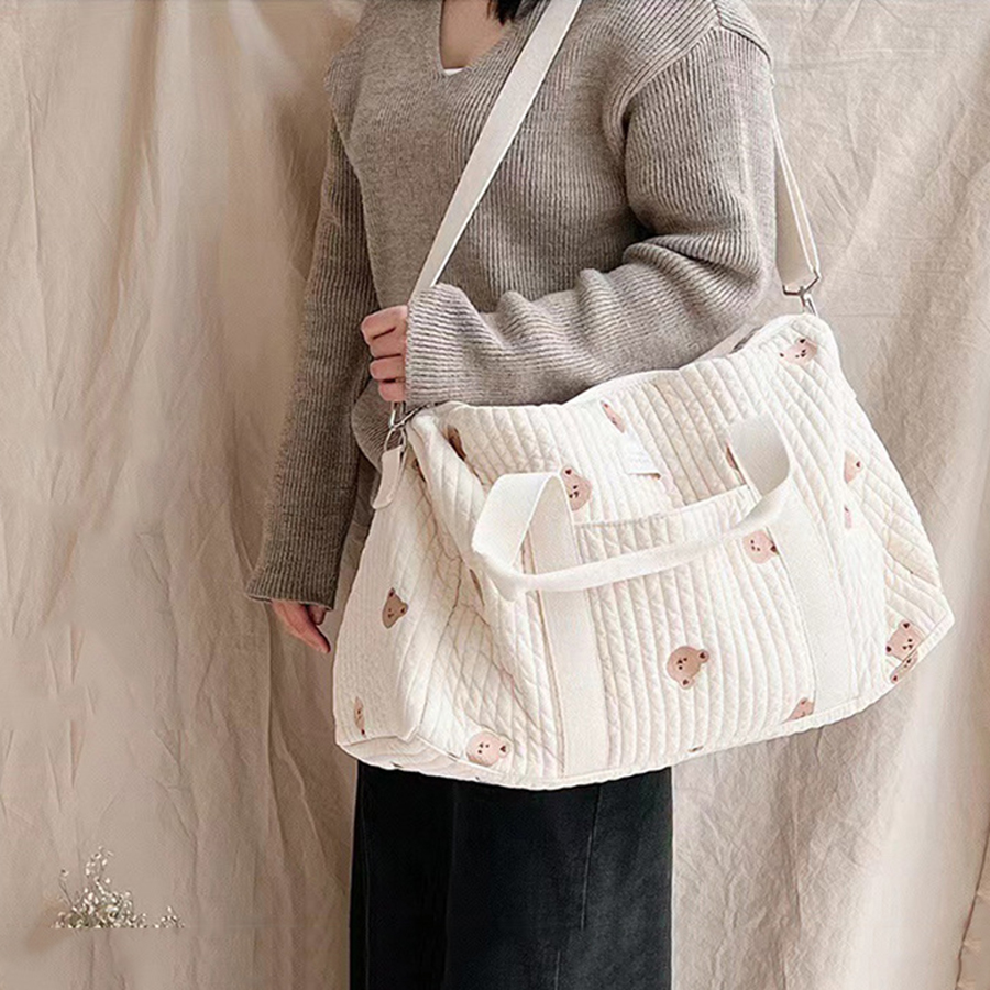 Сумка-мессенджер С Вышивкой «Маленький Медвежонок» — Милая Мультяшная Сумка Для Подгузников Большой Вместимости Для Мамы