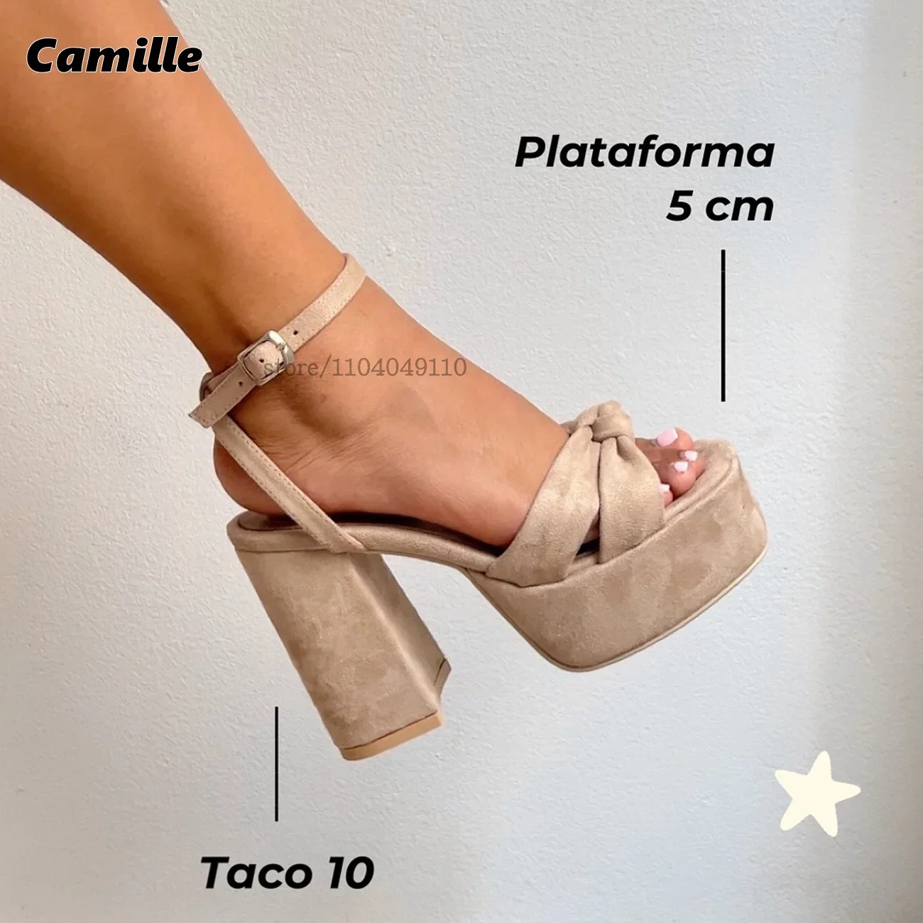 Genuine Leather Ankle Buckle Strap High Waterproof Sandals Peep Toe One Word Blet Sandals Mixed Color Chunky Heel Shallow Sandal