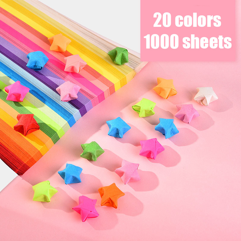 1000 Blatt bunte Origami-Sterne, Papierstreifen, Lucky Star, 20 Farben, Faltpapiermaterial für Kinder, handgefertigtes Bastel-DIY-Spielzeug