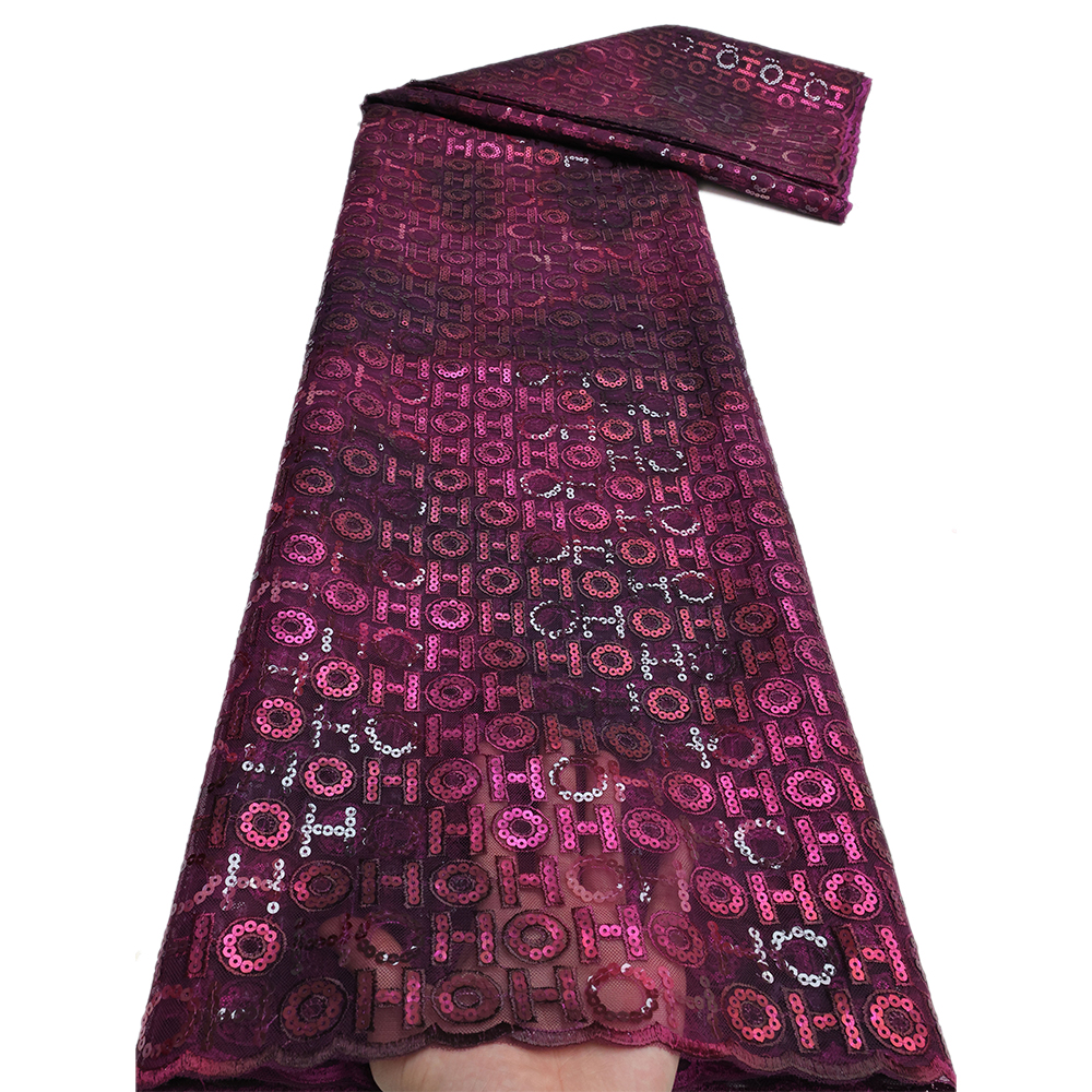 Commercio all'ingrosso 2025 tessuto africano del pizzo paillettes tessuto di pizzo di maglia nigeriano paillettes 5 metri di alta qualità per abito da sposa festa