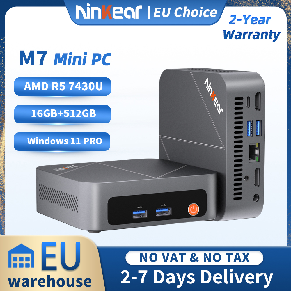 Mini PC Ninkear M7, AMD Ryzen 5 7430U 6 Núcleos Máx. 4.3GHz, 16GB RAM 512GB SSD, WiFi 6 Bluetooth 5.2, 2*USB3.0, 2*USB2.0, 1*RJ45