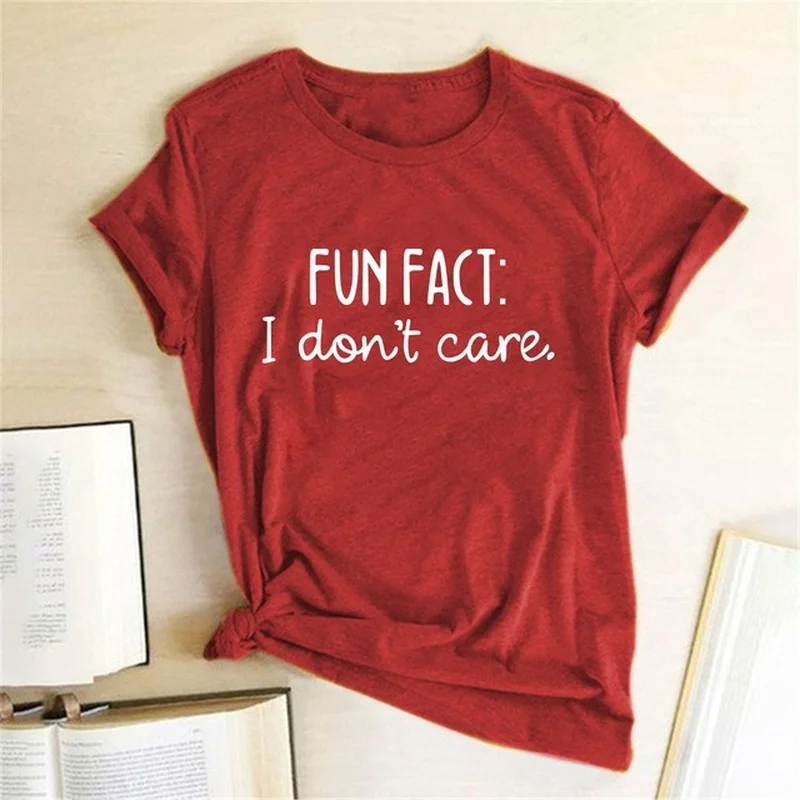 FUN FACT I DON'T CARE Stampa T-shirt da donna Manica corta O Collo Maglietta da donna allentata Maglietta da donna Top Abbigliamento Camisetas Mujer