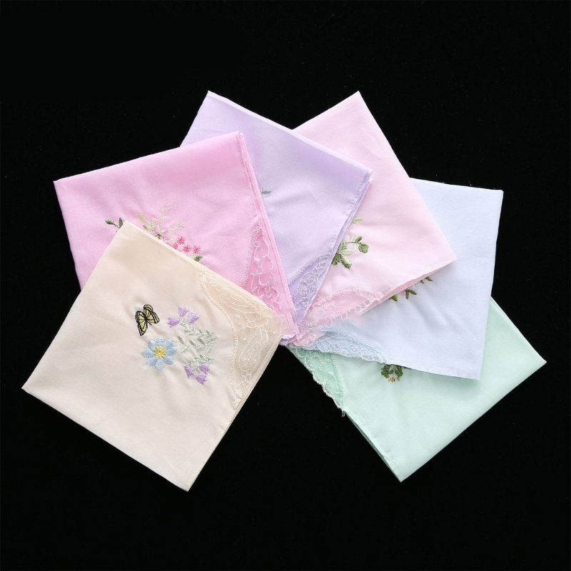 Lenços femininos de algodão estilo floral vintage renda bordada festa de casamento hanky x4yc
