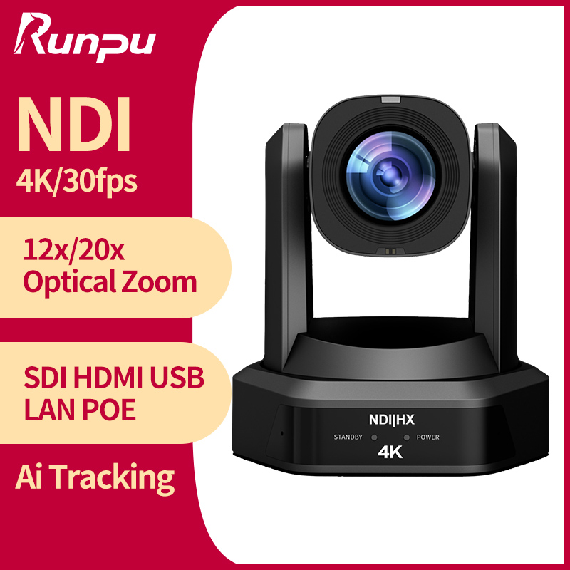 Kamera PTZ Runpu 4K NDI SDI & HDMI & USB, sieciowa kamera PTZ z obsługą POE IP do transmisji na żywo, z 12x/20x zoomem, do transmisji telewizyjnych i kościelnych.