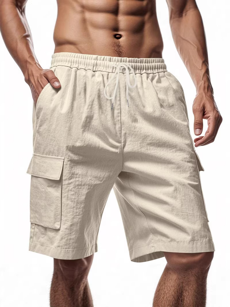 Męskie lniane szorty z bawełny na lato 2026, oddychające, jednokolorowe spodnie lniane, odzież fitness streetwear, rozmiary S-3XL