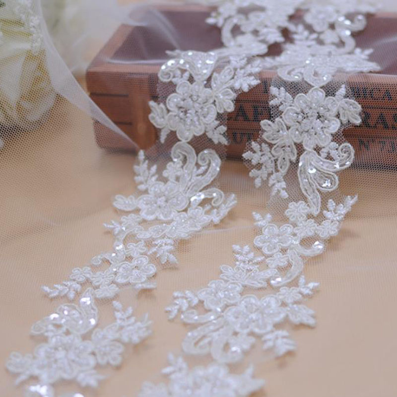 1 Yard Stickerei-Spitzenstoffbesatz-Applikationen für Hochzeitskleider, Taschen, Vorhänge, Zubehör, Strass, DIY, Nähen, Reparieren