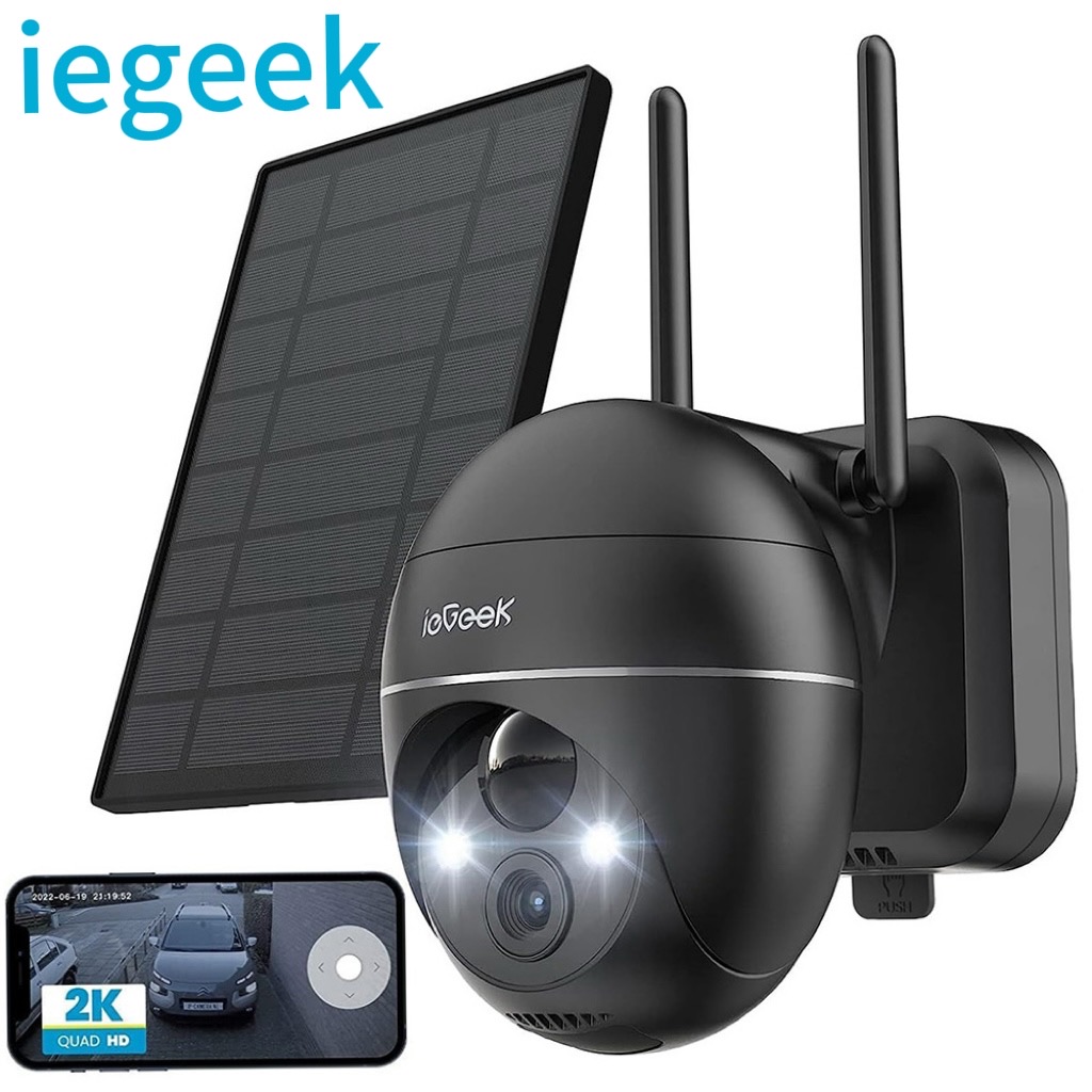 ieGeek 5MP akumulator do zewnętrznej kamery monitorującej, zewnętrzna kamera monitorująca PTZ WLAN z panelem słonecznym, czujnik ruchu PIR, 2.4G