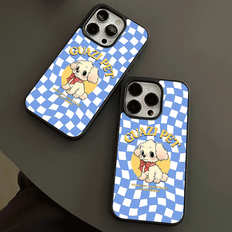 Blue Checkered Puppy Cartoon Black Border Soft Shell Case for IPhone 115 4 13 Pro Max 12 11 Pro 12 Mini XR Anti Drop Protective