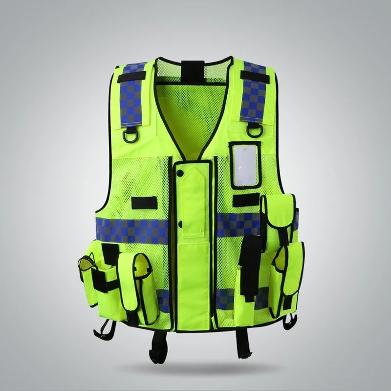 Chaleco reflectante con múltiples bolsas para sitio de construcción, chaleco de protección de seguridad para construcción, chaqueta fluorescente para ropa