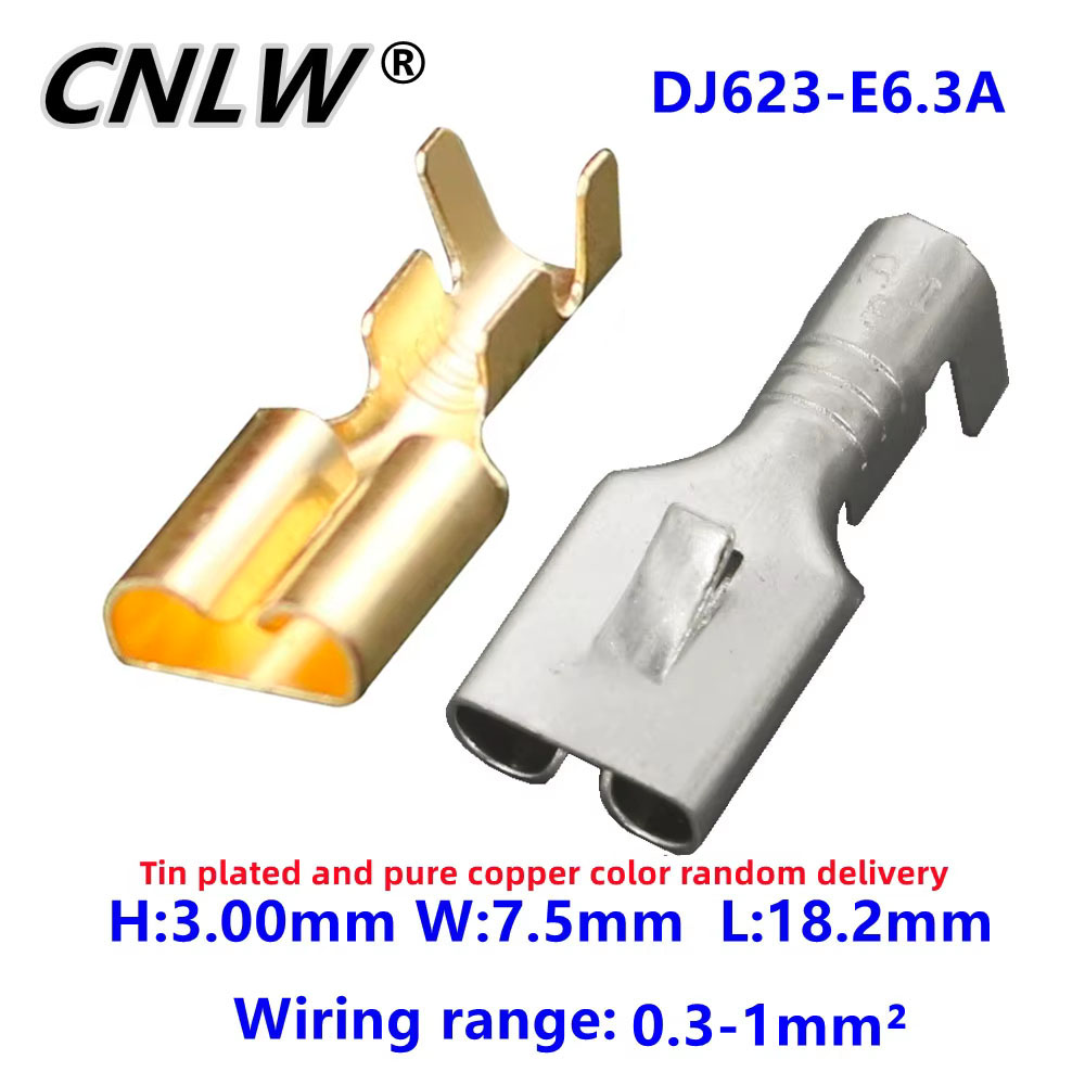 50 PCS 6.3 Series 0.4 Thic Brass Tinned Female Crimp Terminal Brass Wire Connector For Car Relay DJ623-E6.3A/B/C