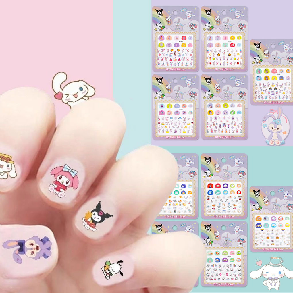 5 pçs/set dos desenhos animados olá kitty 3d adesivos de unhas diversão sanrio melodia kuromi arte do prego imprensa em unhas decoração decalques da arte do prego