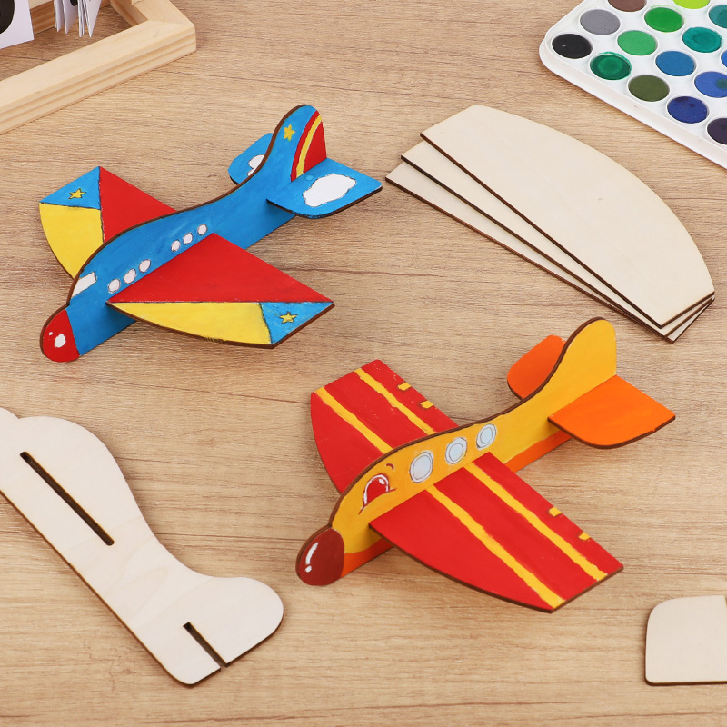 Avión de madera en blanco para niños, manualidades DIY, juguete de pintura, recuerdos de fiesta de cumpleaños, regalo de Navidad, modelo de avión de madera sin terminar, 1-5 uds.