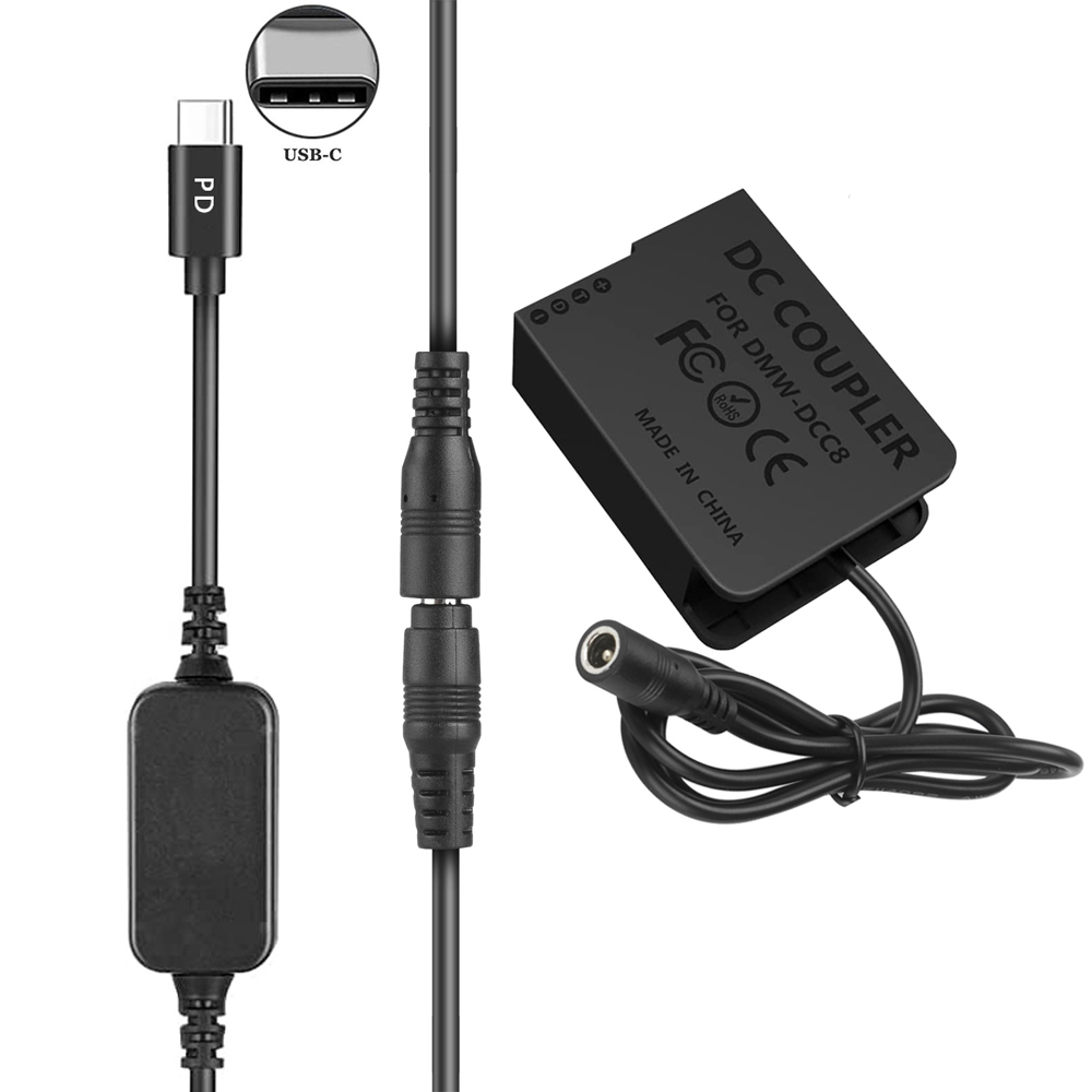 DMW-DCC8 BLC12 Dummy Baterai USB-C Kit Mengganti DMW-AC8 AC10 AC Power Adaptor untuk Panasonic Lumix DMC-G5 G6 G7 GX8 G80 G81 G85